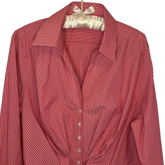 J. PETERMAN WOMENS 1950'S TIE FRONT BLOUSE STRIPED BUTTON DOWN - Picture 2 of 10